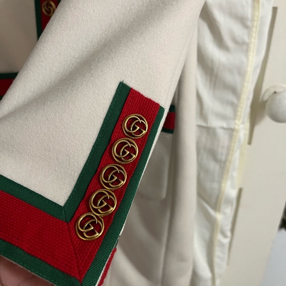 Gucci Web Wool White Coat with Red and Green Accents 40 4 - Picture 4 of 12